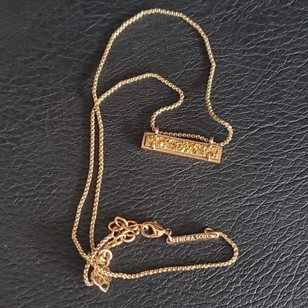 Kendra Scott Leanor Gold Bar Necklace Champagne Drusy Pendant Sparkle Chain - Picture 3 of 6
